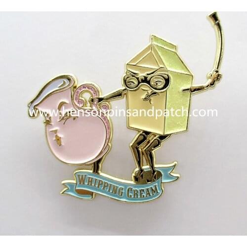 Customized zinc alloy cut out character whippedcream glitter enamel pin badge