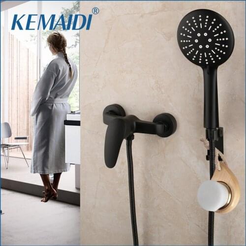 KEMAIDI Bathroom Rainfall Shower Faucet Set HeadShower Shower Set Black Tap Mixer Sets Matte Black Round Wall Mounted
