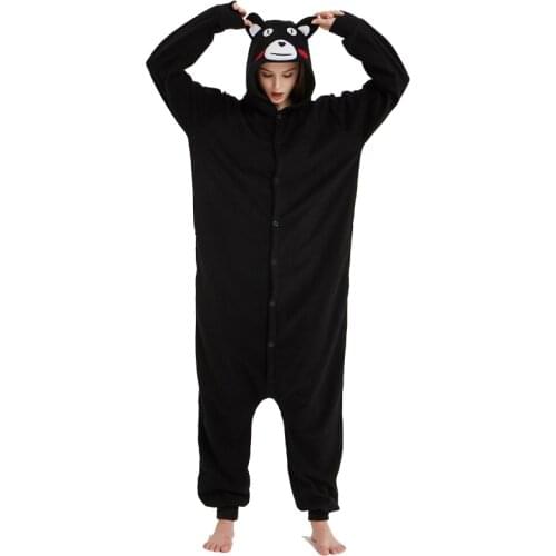 Funny Kumamon Bear Onesie Pajamas Black Animal Onesies For Women Adults Winter Sleepwear Cartoon Men Pijamas Fancy Outfit