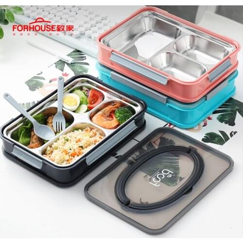 304 Stainless Steel Lunch Box Big Capacity Food Storage Container Bento With Spoon Fork for Kids Children School