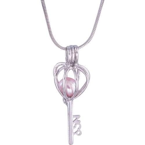 Hot Sale High Quality Fashion Bright Silver Key Cage Pendant Fit Chain Necklaces for Women P8