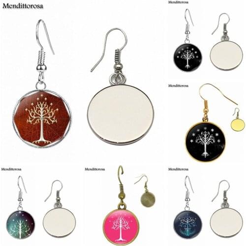 Lotr White Tree Fashion Jewelry Glass Cabochon Bronze/Silver/Golden Clip Ear Hook Drop Earrings Women For Unisex