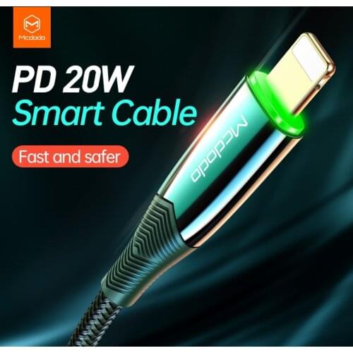 MCDODO 20W fast charge PD Smart Auto Disconnect type-c to lighting data cable for iPhone12Pro Max,LED indicator,3A high current
