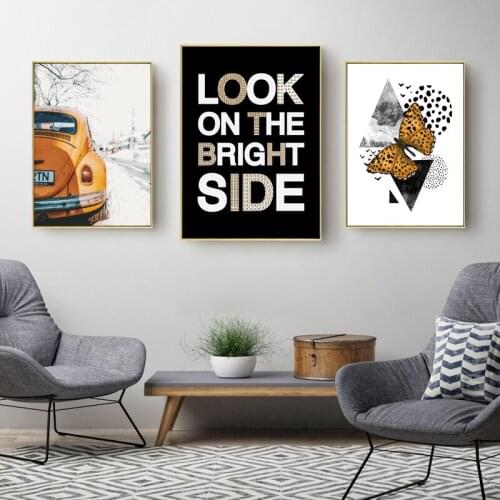 Fashionable Urban Style Yellow Black Combination Car Butterfly Canvas Painting Morden Wall Art Prints Poster Picture Decoration
