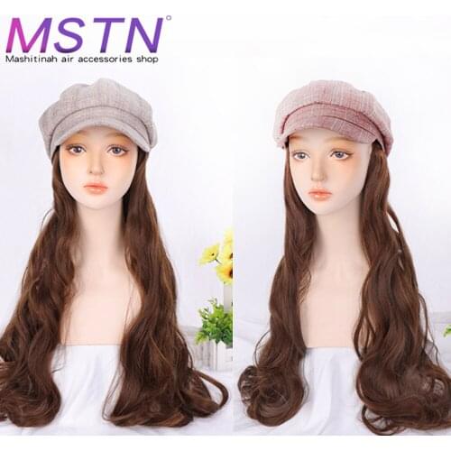 MSTN Synthetic Ladies Navy Hat Wig Octagonal Hat Long Hair Wavy Hair Extension Wig Hat Black Brown Daily Cosplay Comfortable