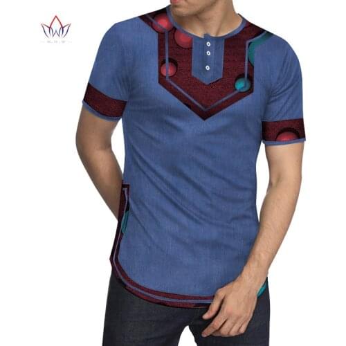 Men Patchwork Short Sleeve Top Tees African Clothes Bazin Riche African Design Clothing Casual Mens Jacquard Top Shirts WYN768