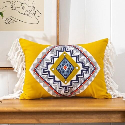 Mustard Yellow Cushion Cover 45x45/30x50cm Boho Style Gold Embroidered Cotton Pillow Cover Decorative For Living Room Sofa Chair