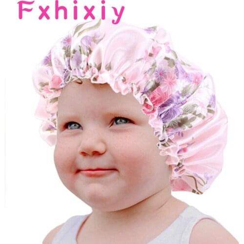 New Stretch Print Baby Silk Satin Bonnet Night Sleep Caps Child Turban Headwear Headwrap Hat Hair Wear