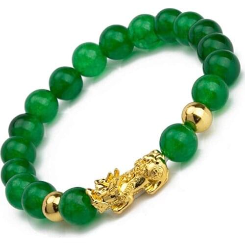 Charming Porsperity Feng Shui Bead Bracelet with Gold Plated Pi Xiu/Pi Yao Attract Wealth and Good Luck