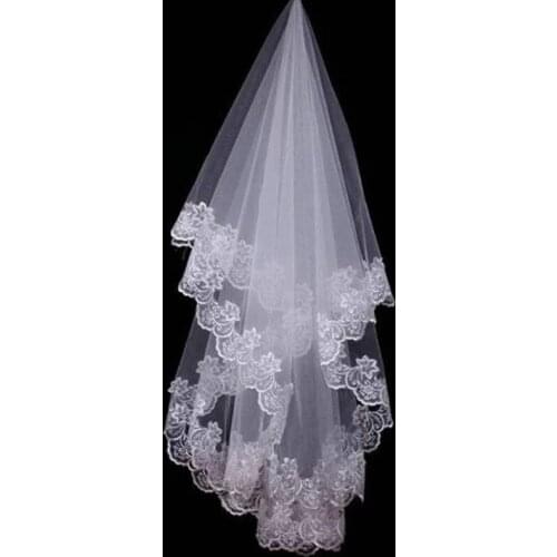 One Layer Tulle Lace Edge Wedding Veil Ivory Bridal Blushier Viel Engagement Wedding & Events Hair Accessories