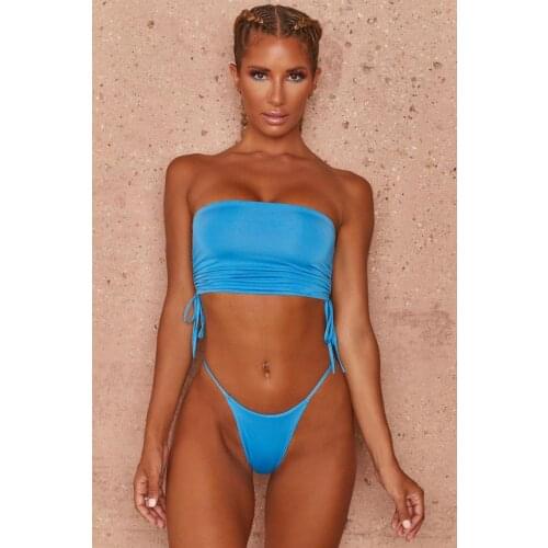 Solid Bikini 2021 Bandeau Swimsuit Women 2 Pieces Set Sports Off-shoulder Bathing Suit Sexy Swimwear Female Summer