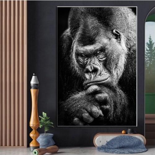 Animal Poster Black and White Gorilla Canvas Painting Modern Monkey Wall Art Picture For Living Room Home Decorative Painting