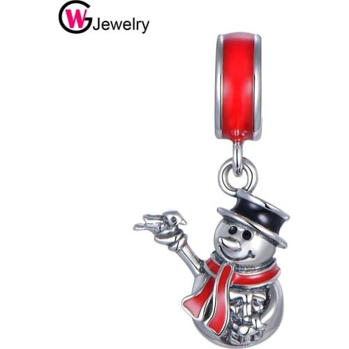 GW 925 Sterling Silver Christmas Charm Snowman Pendant Classic Necklace fit Bracelet Bangle for Men Women Jewelry Accessories