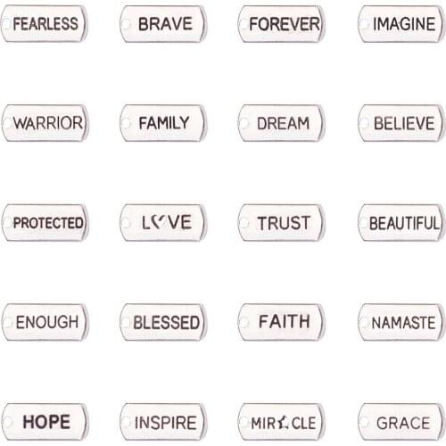20PCS Inspiration Word Charms Pendants Engraved Motivational Charms Pendants for DIY Necklaces Bracelets Bangles Jewelry Making