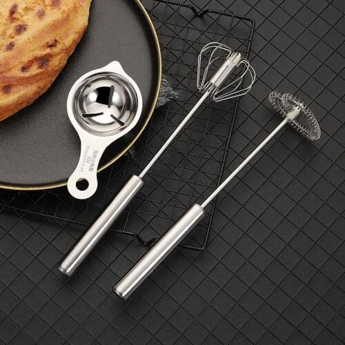 Semi-automatic Mixer Egg Beater Manual Self Turning 304 Stainless Steel Whisk Hand Blender Egg Cream Stirring Kitchen Tools