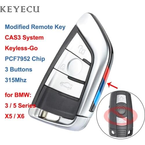 Keyecu CAS3 Keyless-Go Modify Smart Remote Key 3 Buttons 315MHz / 868Mhz PCF7952 for BMW 3/5 Series X5 2006 2007 2008 2009 2010