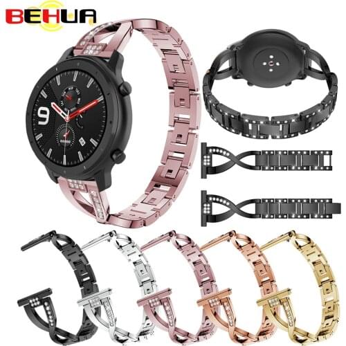 Straps For XIAOMI Huami Amazfit GTR 42mm Smart watch Band Metal Crystal Watch Wrist Straps For Amazfit GTS Watchband Bracelet