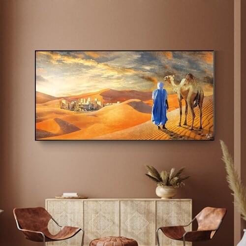 Oriental Tuareg Painting in the Desert Landscape Decoration - Posters and Canvas Prints Wall Art Painting for Living Room Decor