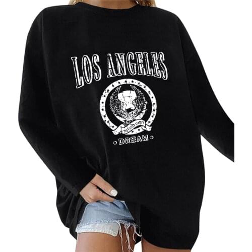 Women Overseized T-Shirts Sweatshirt Long Sleeve Ladies Shirts Vintage Print Blouses Loose Round Neck Blouse Tops Autumn Winter