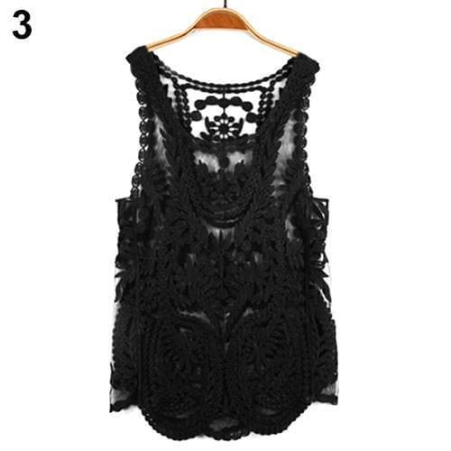 Womens Sleeveless Lace Tank Top Sexy Embroidery Hollow-out Floral Crochet Shirt Camisole Sexy Casual Summer