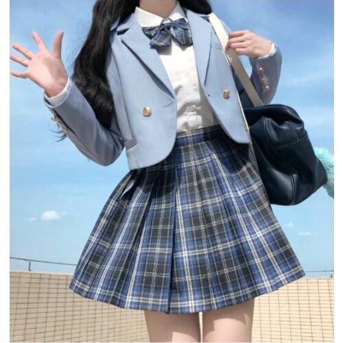 [Sea Island] Girls Short/Long Sleeve High Waist Pleated Skirts Plaid Skirts Women Dress For JK School Uniform Students Clothes