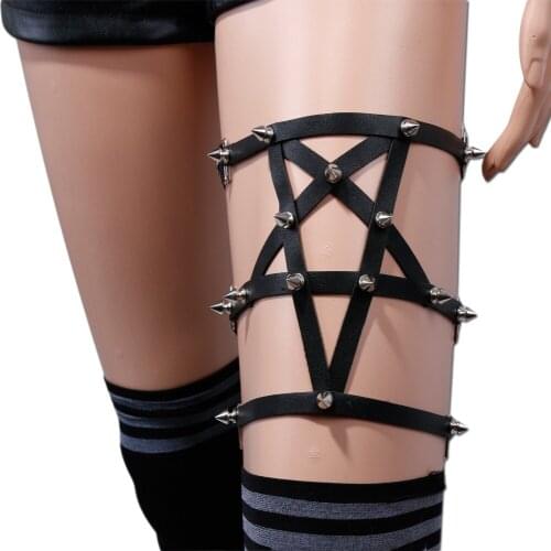 Harajuku suspender for women garter belts 5 star Punk rivets legging garters for night club