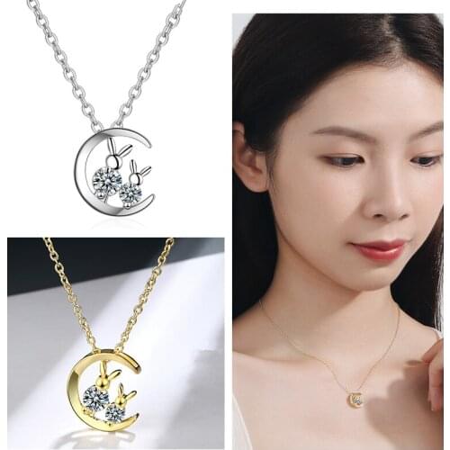 Cute Rabbit Moon Pendant Women Choker Necklaces Fashion Lady Silver 925 Sterling Chain On Neck Female Clavicle Necklaces Bijou