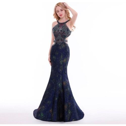 Finove 2020 New Evening Dress Vintage Long Part Gown Fashion Full Beading Sexy Blackless Floor Length Mermaid Style For Woman