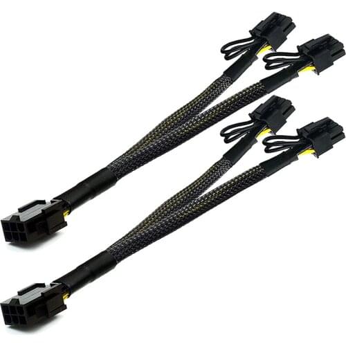 2 Pcs PCI-E 6 Pin to Dual PCIe 8 Pin (6+2) Image Card PCI Express Power Adapter GPU VGA Y-Splitter Extension Cable