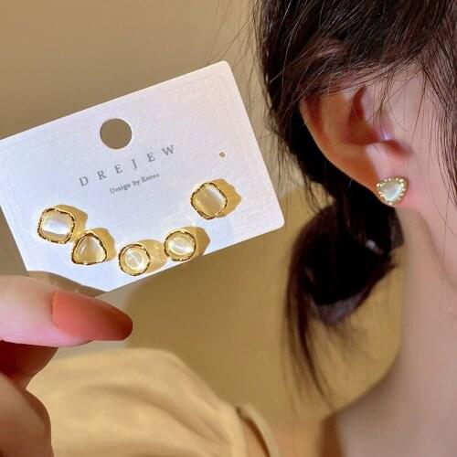 3Pairs Acrylic Opal Ear Studs for Girls Cute Small Fashion Women Stud Earrings Sets Trendy Design Korean Piercing Ear Jewelry