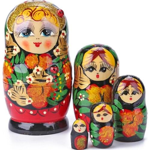 5pcs Handmade Painted Set Toy Creative Nesting Dolls Wishing Russian Funny Games Doll Crafts Ornaments Matryoshka Doll