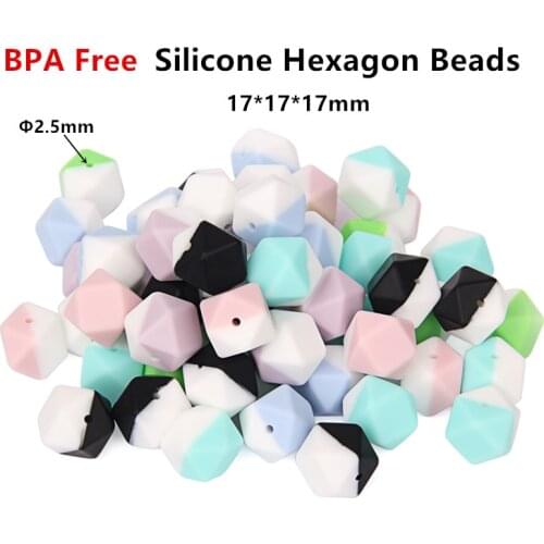 Chenkai 50pcs 17mm BPA Free Silicone Hexagon Teether Beads DIY Baby Shower Mix Color Necklace Montessori Jewelry Toy