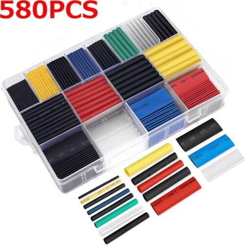 580PCS 2:1 Heat Shrink Tubing Kit 6 Colors 11 Sizes Assorted Sleeving Tube Wrap Cable Wire Kit for DIY