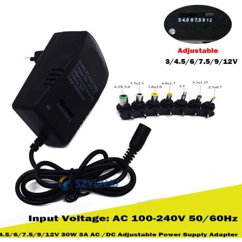 New 12V 3V 4.5V 6V 7.5V 9V 3A AC DC Adaptor Adjustable Power Adapter Universal Charger Supply for led light strip lamp 30W EU/US