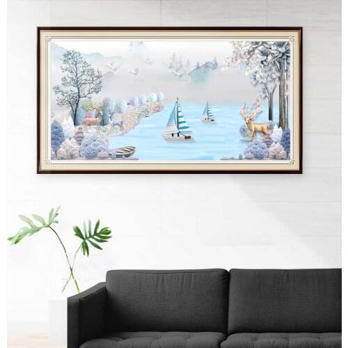 Diamond Painting Animal Deer Full Drill Round Square Mosaic Embroidery Rhinestone Boat Scenery Cross Stitch Winter Home Decor