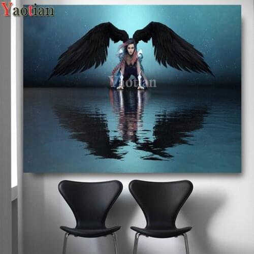 Angel woman water reflection wings 5d diy diamond painting cross stitch full drill diamond embroidery mosaic art wall decor