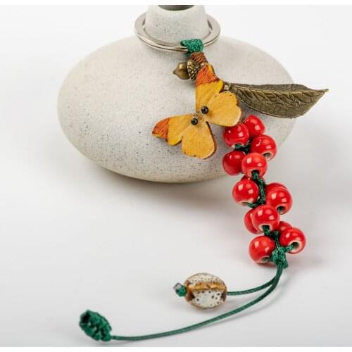 Butterfly Ceramic Beads Key Chain Pendant bag pendants Ceramic Jewelry DIY Key Chains #GY271