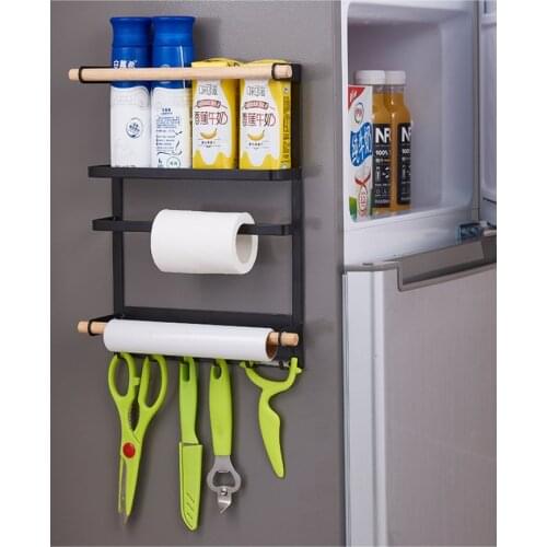 Baffect Iron Wooden Magnetic Storage Rack 3-Layers Storage Refrigerator Rack Side Shelf Kitchen Storage Organizer Fridge Holders