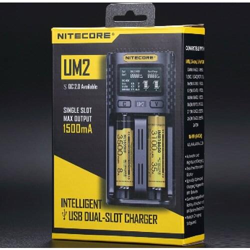 Free Shipping NITECORE UM2 Automatic Universal 3A Quick Charger Intelligent USB Dual-Slot Charger LCD Display Li-ion IMR Battery