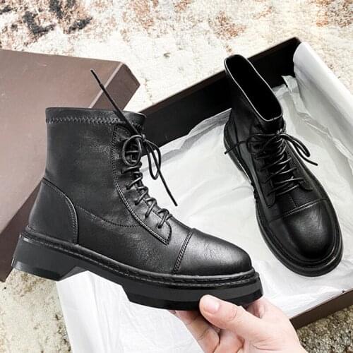 Ankle Boots for Women Fashion Platform Heels Leather Boots Women Shoes Nice Trend Black Boot Female Designer Woman Booties Pop