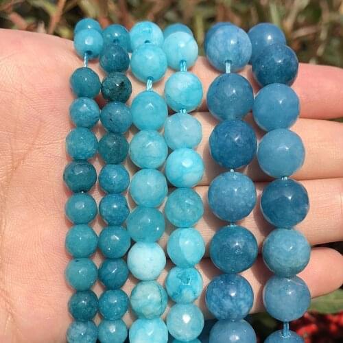 Natural Stone Blue Chalcedony Jades Beads Round Loose Faceted Beads For Jewelry Making 4/6/8/10/12mm DIY Handmade Bracelets