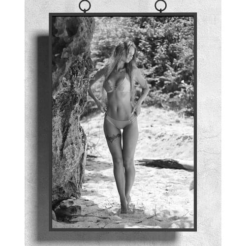 R0327 Black and White Beach Swimsuit Sexy Beautiful Girl Model Wall Sticker Silk Poster Art Home Decoration