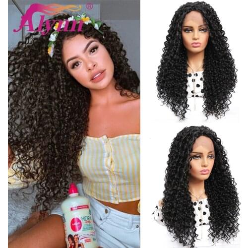 Alynn Long Curly Natural Color Synthetic Lace Front Wigs For Women Middle Part 24 Inch Heat Resistant Hair Cosplay Wig Daily Use