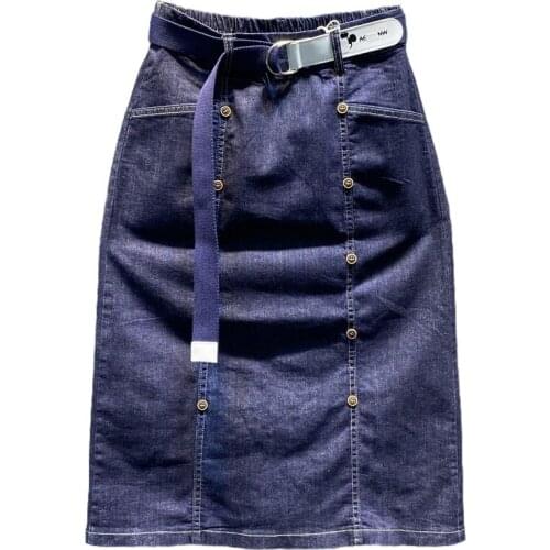 Double-breasted denim skirt women summer mid-length high-waisted one-step package hip a-line skirt