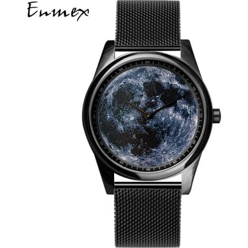 Enmex Individualization special design wristwatch 3D moonscape creative design neutral steel fashion quartz clock men watch
