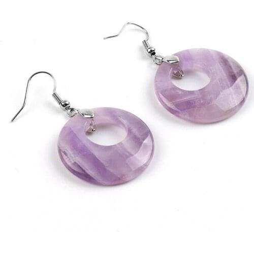 FYJS Unique Silver Plated Rond Hollow Amethysts Stone Drop Earrings Lapis Lazuli Classic Style Jewelry