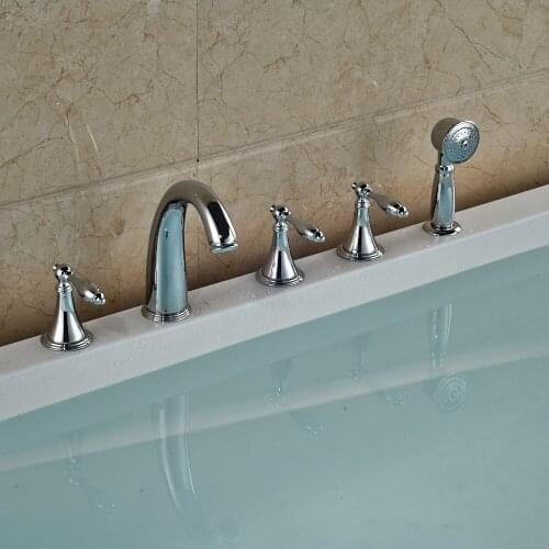 Chrome Finished Bathtub Faucet Widespread Tub Sink Mixer Tap 5 Hold Bathroom Bath Shower Faucet with Hand Shower