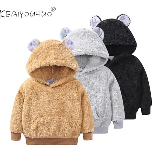 KEAIYOUHUO 2020 Autumn New Baby Boy Clothes Sweatshirt Bear Girl Plush Hoodies For Teens Splicing Hoodies For Girls 3-8 Age