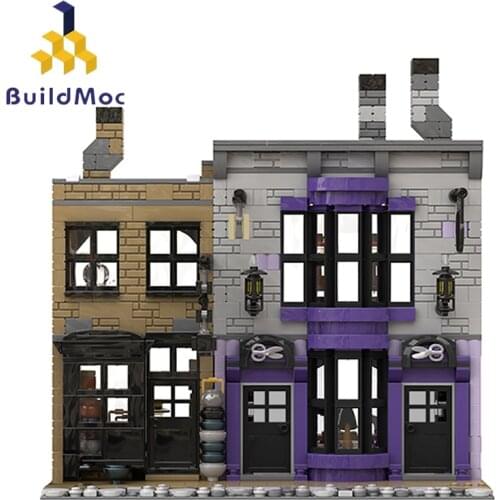 Diagoned-Alley City Architecture Magic Castle Madam-Malkins Robes for All Occasions&potages Cauldron Shop Building Blocks Toys