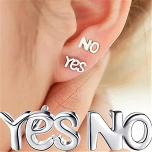 Cute Personality Letters "yes" and "no" Stud Earrings Silver Plated Stud Earrings Womens Leisure Daily Wear Jewelry